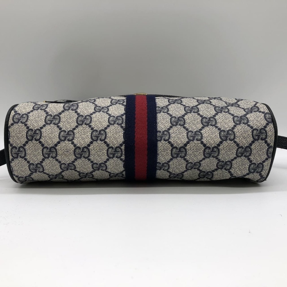 GUCCI 010 378 Shoulder Bag GG Supreme Sherry Leather Navy Old Gucci Women's M... - Picture 3 of 11